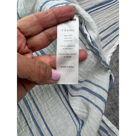 Frame Women's S Blue/ White‎ Striped Cotton Gauze Boho Fringe Cover up Dress - Picture 5 of 8